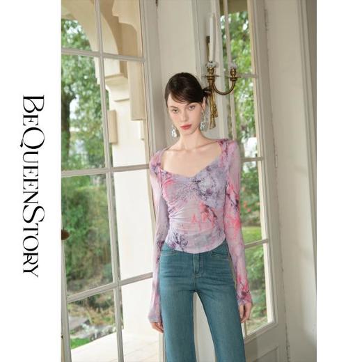 余潇潇【时光画布】2025早春新款显瘦修身扎染性感烫钻设计感上衣 商品图2