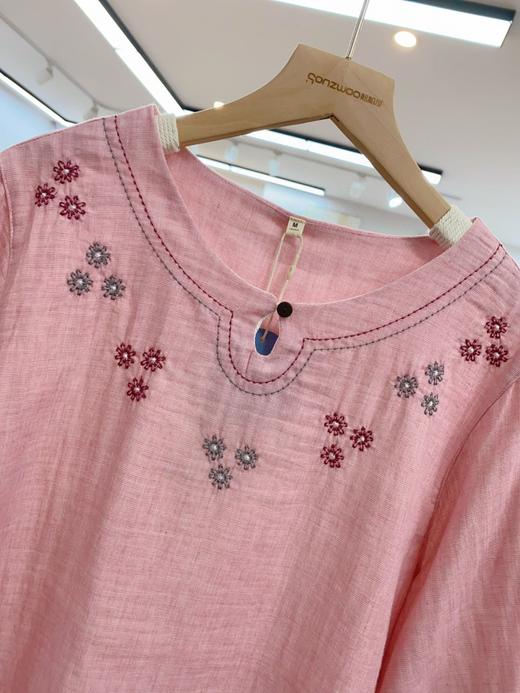 松植屋女士《白喆》圆领七分袖九分裤睡衣套装女款色织双层纱家居服 商品图2