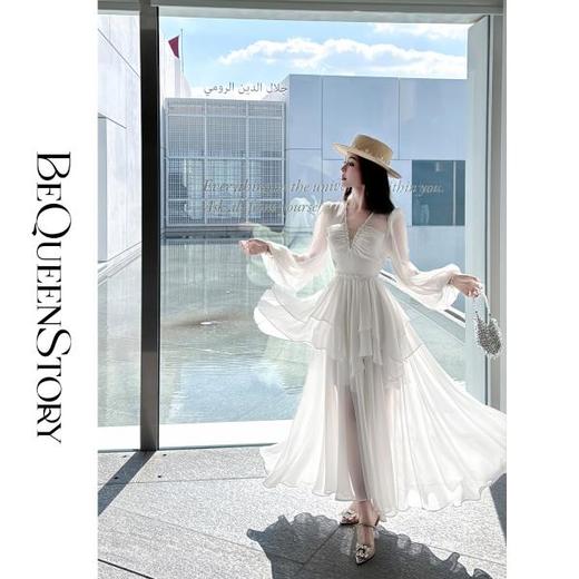 余潇潇【海上卢浮宫】2025春装新款仙气飘逸乔其纱欧若风长袖连衣裙 商品图0