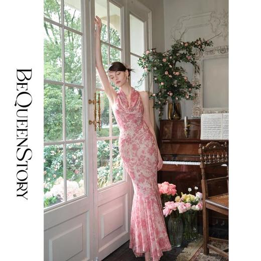 余潇潇【奥汀玫瑰】2025春装新款修身复古气质收腰法式鱼尾连衣裙 商品图2