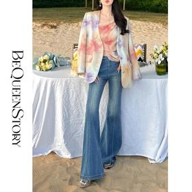 余潇潇【线条魔法】2025春装新款轻奢复古蓝高腰显腿长百搭喇叭裤