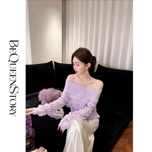 余潇潇【丁香梦境】法式慵懒不规则V领&一字领针织衫2025春装新款 商品图4