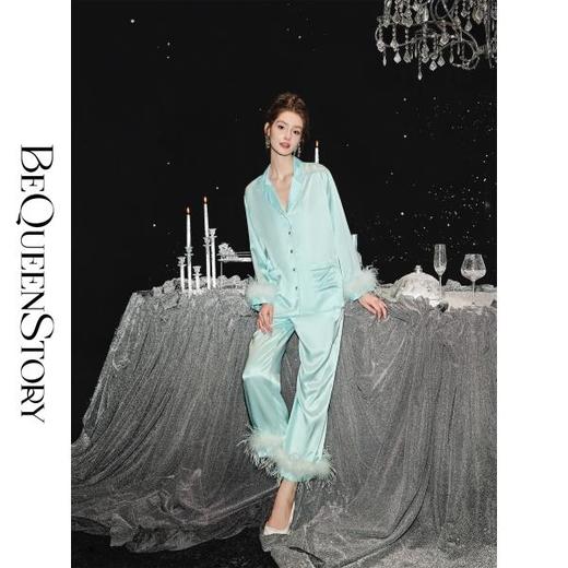 余潇潇【湖面清晨】100桑蚕丝19姆米亲肤宽松开衫睡衣套装2025新款 商品图0