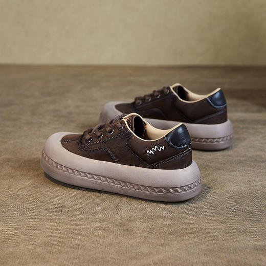 圆头复古深口单鞋，厚底系带时尚休闲鞋真皮板鞋ZM231244 商品图3