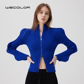 设计感波浪袖拉链时尚收腰显瘦气质百搭修身紧身立领毛衣