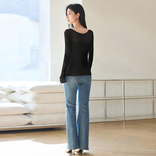 VICTORIA&VERA女装春季“内搭伴侣”简约气质肩部半透小性感修身针织衫 商品图10