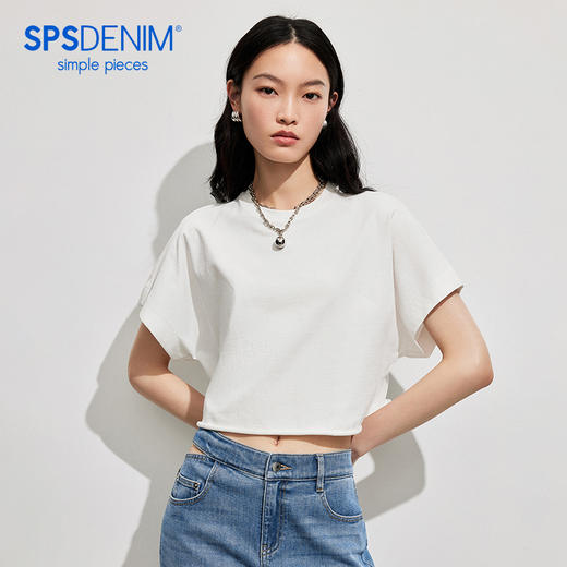 simplepieces夏季新品SPS上衣女宽肩短款短袖T 商品图0
