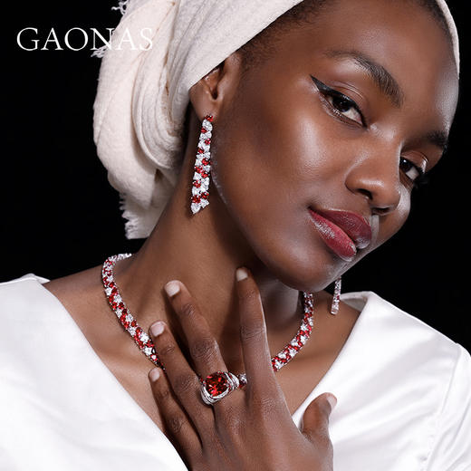 GAONAS 925银合成锆石戒指 热情桑巴艺术美冬日时髦红戒指11147JR 商品图4