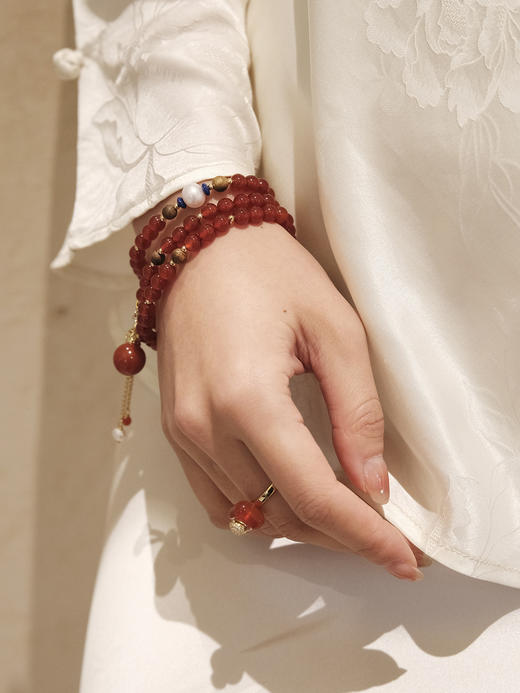 MELI&MOLI |红玛瑙迷你香薰瓶珍珠点缀红玛瑙圆珠手串—五行之火 商品图4