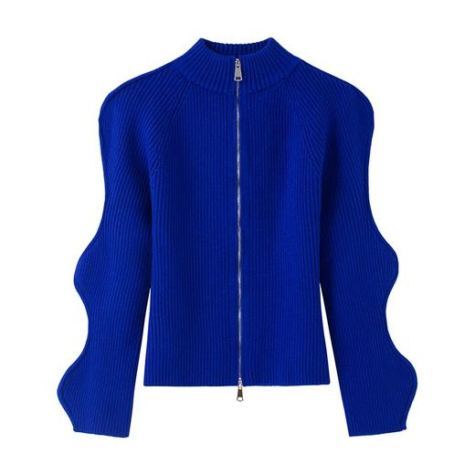 设计感波浪袖拉链时尚收腰显瘦气质百搭修身紧身立领毛衣 商品图3