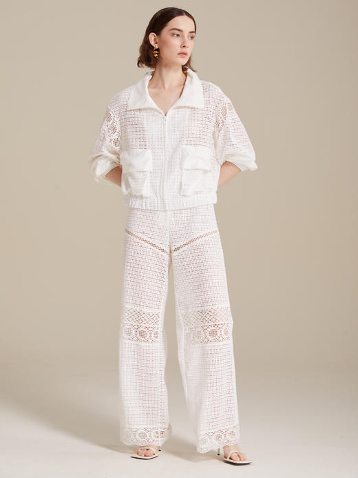 度假风镂空绣花蕾丝拼接外套/长裤 商品图3