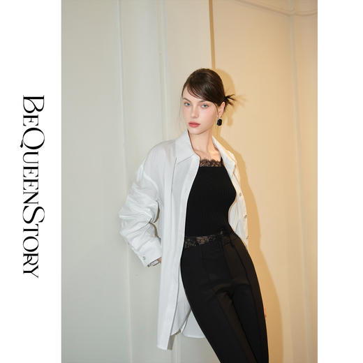 余潇潇【简奢女主】高智淡人气质百搭宽松版翻领长袖衬衫 商品图4