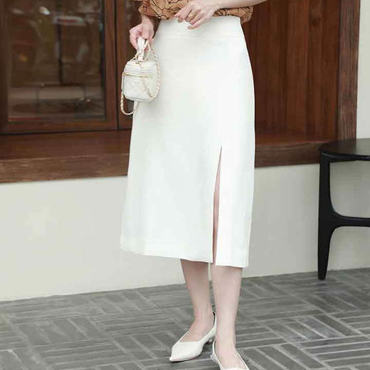 顺丰包邮洛诗琳13519春夏新款气质开衩A字通勤半身裙女0703 商品图1