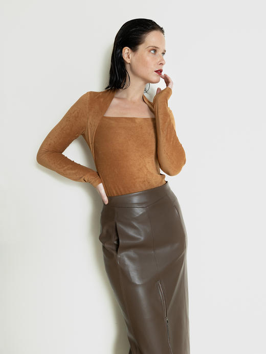 法式极简高开叉可调环保皮长半裙 商品图0