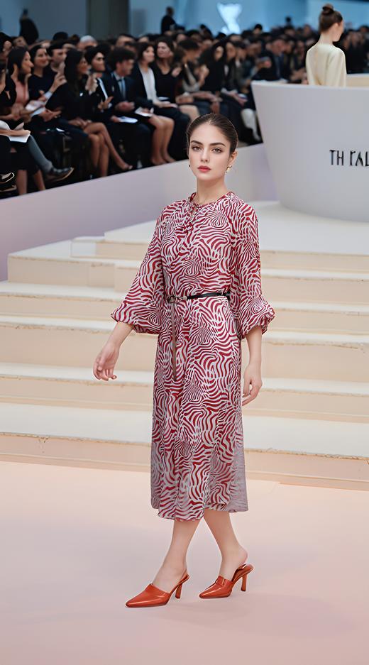 交叉小荷叶V领腰带长款连衣裙 商品图3