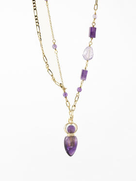 MELI&MOLI |紫水晶迷你树叶吊坠随形珠点缀包金项链—五行之火