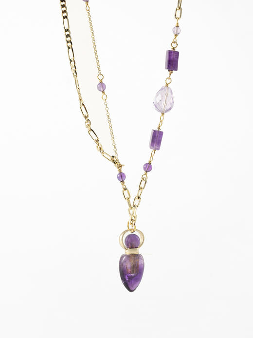 MELI&MOLI |紫水晶迷你树叶吊坠随形珠点缀包金项链—五行之火 商品图0