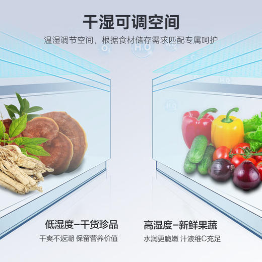 容声（Ronshen）466升 十字四开门冰箱 变频一级能效 风冷无霜 冷藏冷冻全净化  三档变温 彩晶面板BCD-466WVS1FPC 商品图3