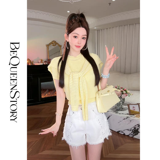 余潇潇【夏日香气】时尚百搭圆领短袖针织衫搭配披肩2025春季新款 商品图0