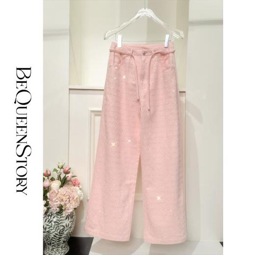 余潇潇【甜蜜宠儿】2025春装新款波纹设计手工烫钻抽绳直筒牛仔裤 商品图0