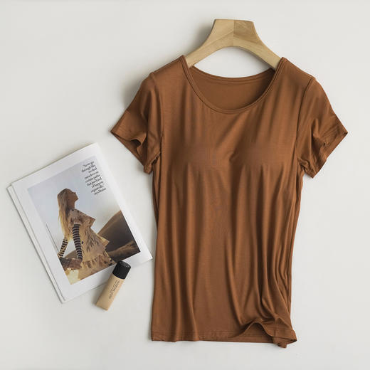 【莫代尔带胸垫】短袖一体式bra-t半袖T恤 商品图5