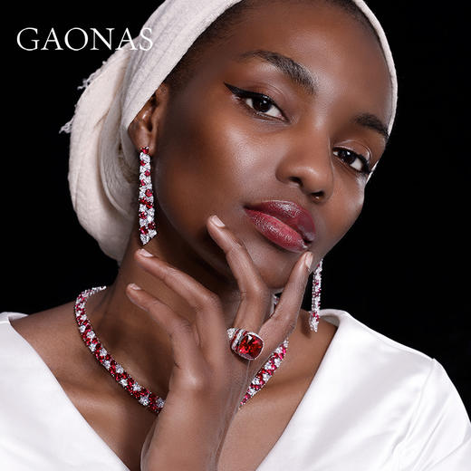 GAONAS 925银合成锆石戒指 热情桑巴艺术美冬日时髦红戒指11147JR 商品图5