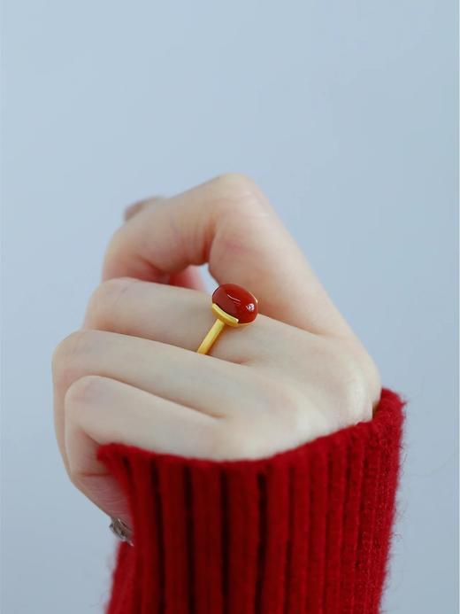 【敦煌朱颜醉南红戒指】s925银戒指 南红玛瑙 时尚女士饰品镀金椭圆蛋面配饰手饰 商品图6