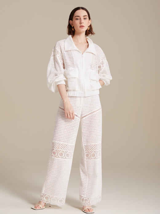 度假风镂空绣花蕾丝拼接外套/长裤 商品图4