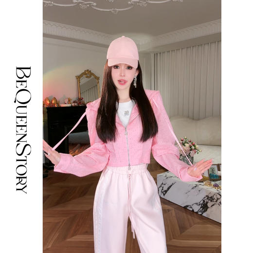 余潇潇【樱动初春】绣烫钻连帽短款外套时髦精致镂空2025春装新款 商品图4