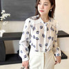 顺丰包邮洛诗琳13343春季新款小清新印花窄领丝绵衬衫女0875 商品缩略图0