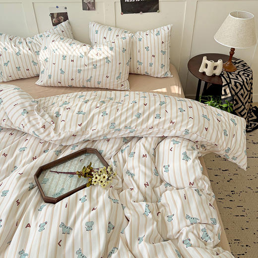 越睡越舒服！【A类水洗棉双层纱印花四件套】面料手感细腻亲肤 轻薄透气柔软 抗jun/抗皱/耐洗/耐磨 高颜值13款马卡龙印花任选！ 商品图8