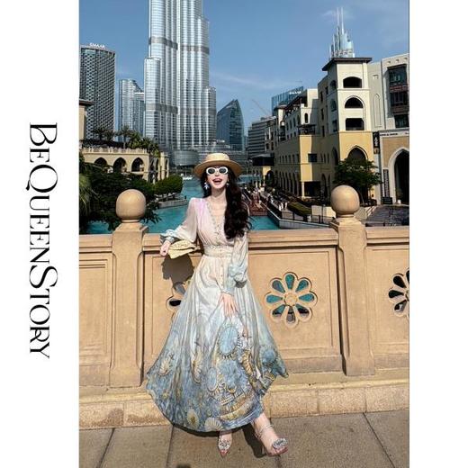 【孤品样衣，不退不换】【希腊海神】2025春装新款古典真丝双绉飘逸渐变V领连衣裙 商品图2