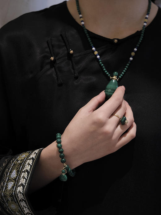 MELI&MOLI |孔雀石迷你福袋瓶925银配件点缀圆珠手链—五行之木 商品图7