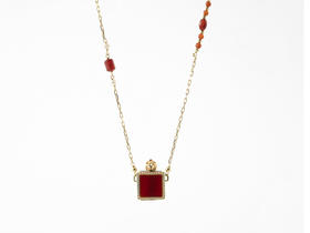 MELI&MOLI |红玛瑙月光宝盒吊坠随形珠+珍珠点缀项链—五行之火