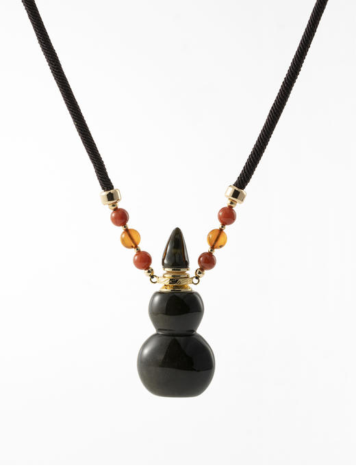 MELI&MOLI |黄金黑耀石扁葫芦吊坠彩宝珠点缀精编绳项链—五行之水 商品图0