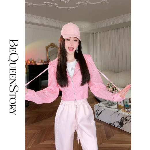 余潇潇【樱动初春】绣烫钻连帽短款外套时髦精致镂空2025春装新款 商品图2