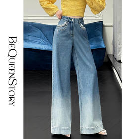 余潇潇【柔情海盐】2025春装新款重工花朵脚口渐变牛仔裤