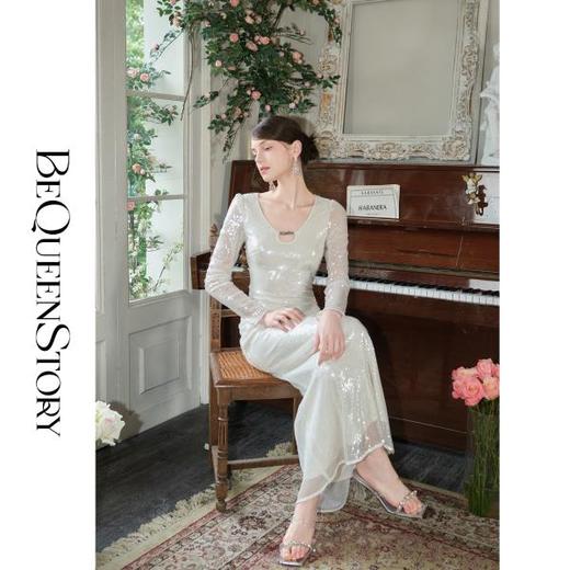 余潇潇【月光典藏】2025早春气质圆领重工亮片轻奢高级感优雅连衣裙 商品图2