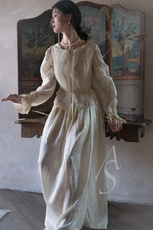 Phaedo  米金色丝羊毛细褶胸衣 商品图0