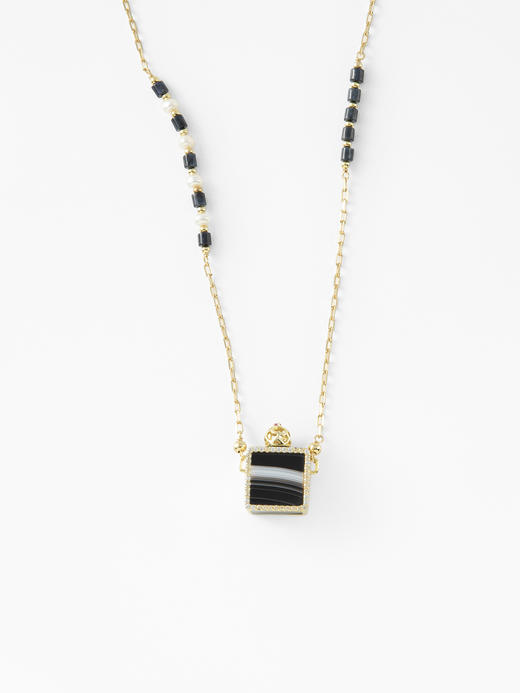 MELI&MOLI |黑条纹玛瑙月光宝盒随形珠+珍珠点缀项链—五行之金 商品图1