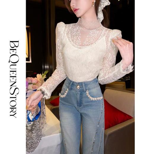 韩韩IU【珍珠涟漪】2025春装新款时尚百搭修身显瘦微喇蓝色牛仔裤 商品图2