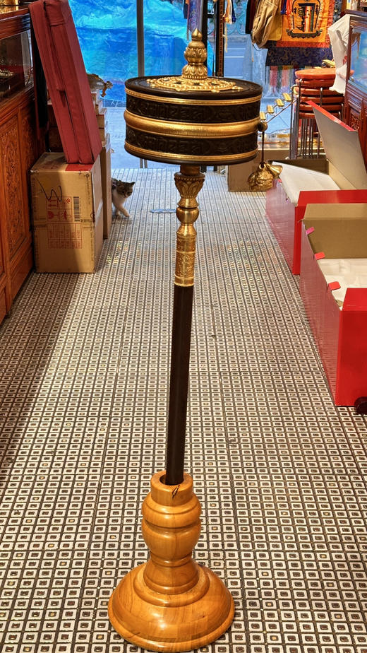 特大号纯铜手摇转经轮圣大解脱经、六字大明咒转经筒佛堂摆件长76-90cm 商品图6