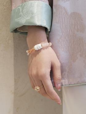 MELI&MOLI |猛犸象牙精雕小狐狸珠 太阳石粉水晶手链—五行之金