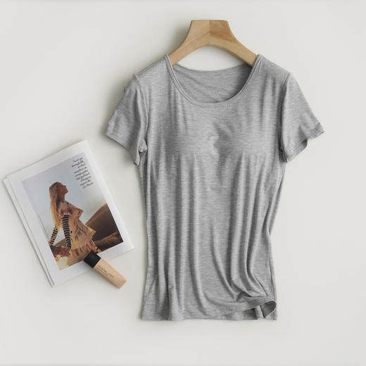 【莫代尔带胸垫】短袖一体式bra-t半袖T恤 商品图8