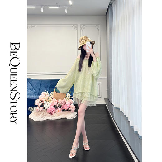 余潇潇【半夏青提】重工醋酸绣花上衣&拼接蕾丝蛋糕裙裤2025新款 商品图2