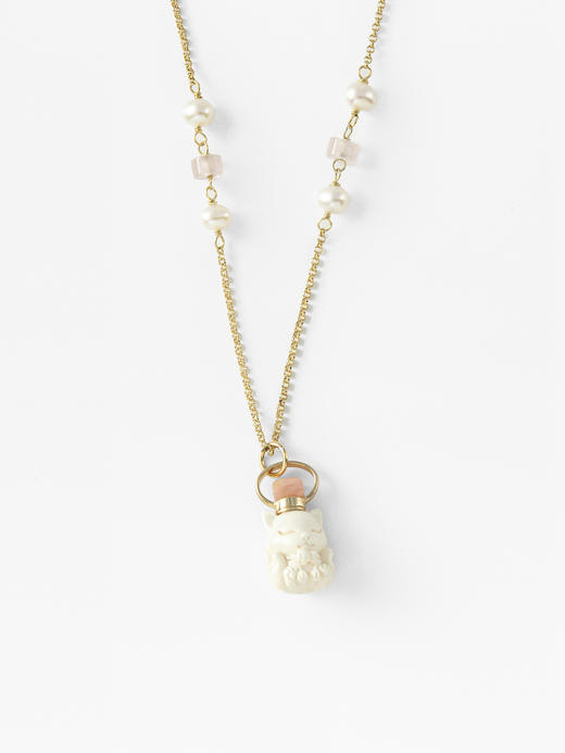 MELI&MOLI |猛犸象牙精雕刻狐狸吊坠粉水晶珍珠点缀项链—五行之金 商品图0