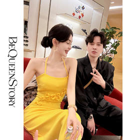 余潇潇【沙漠之花】2025春装新款优雅双层针织乱麻欧若风挂脖连衣裙