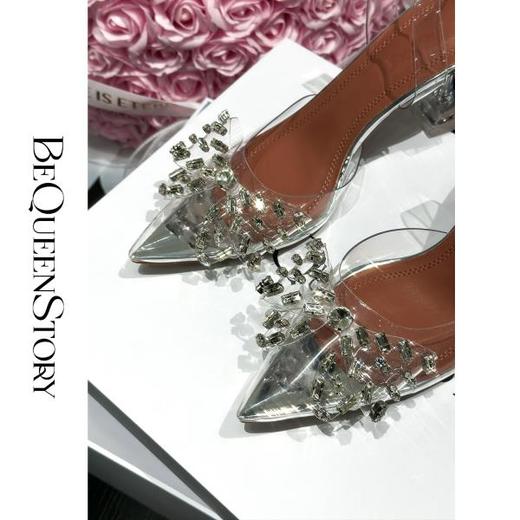 余潇潇配饰 跟高7cm防滑透明水钻装饰百搭舒适羊皮垫气质高跟鞋 商品图1