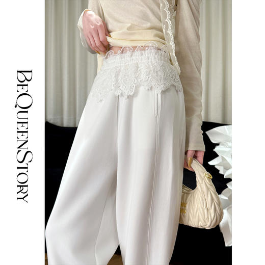 余潇潇【慵懒蕾丝】2025春装新款设计感腰头拼接蕾丝边束脚裤 商品图4