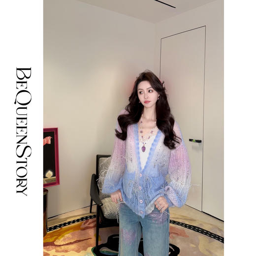 余潇潇【幻海仙踪】2025春装新款马海毛羊毛混纺渐变段染毛衣&开衫 商品图4